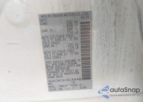 2019 Nissan Rogue Sl из США, поврежденный, VIN 5N1AT2MT2KC814448